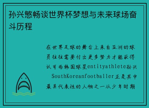孙兴慜畅谈世界杯梦想与未来球场奋斗历程